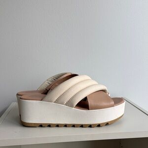 Sorel Cream and Tan Platform Sandals